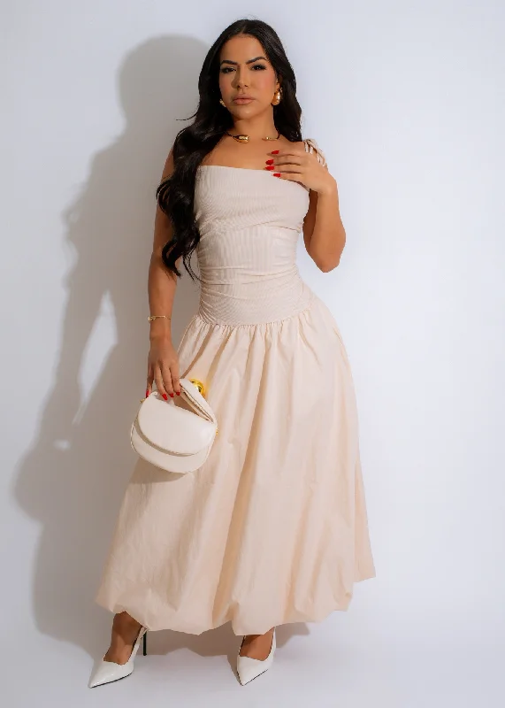 Women's Casual Wear Clothing Whispering Drapes Ruched Ribbed Maxi Dress Nude