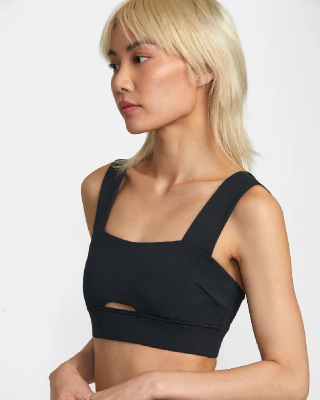 Women's Vacation Outfit Wide Strap Sports Bra - Black