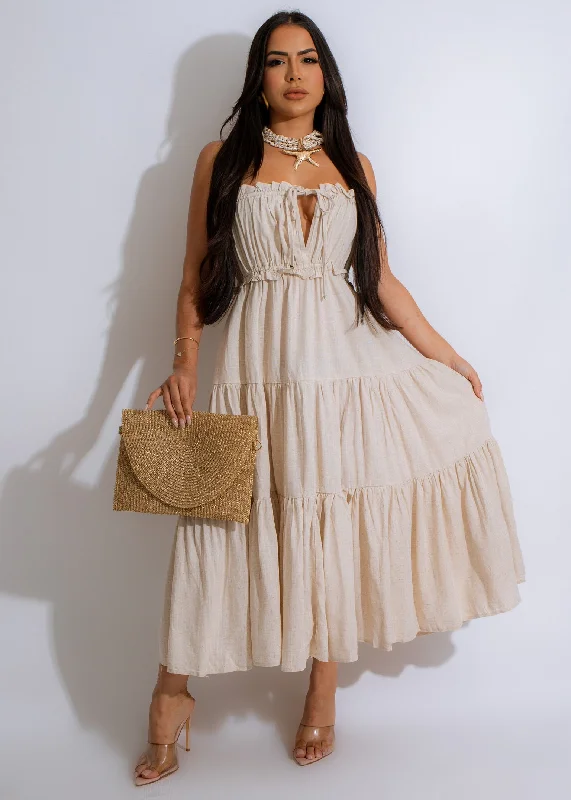 Women's Seasonal Wardrobe Clothing With Love Linen Midi Dress Nude