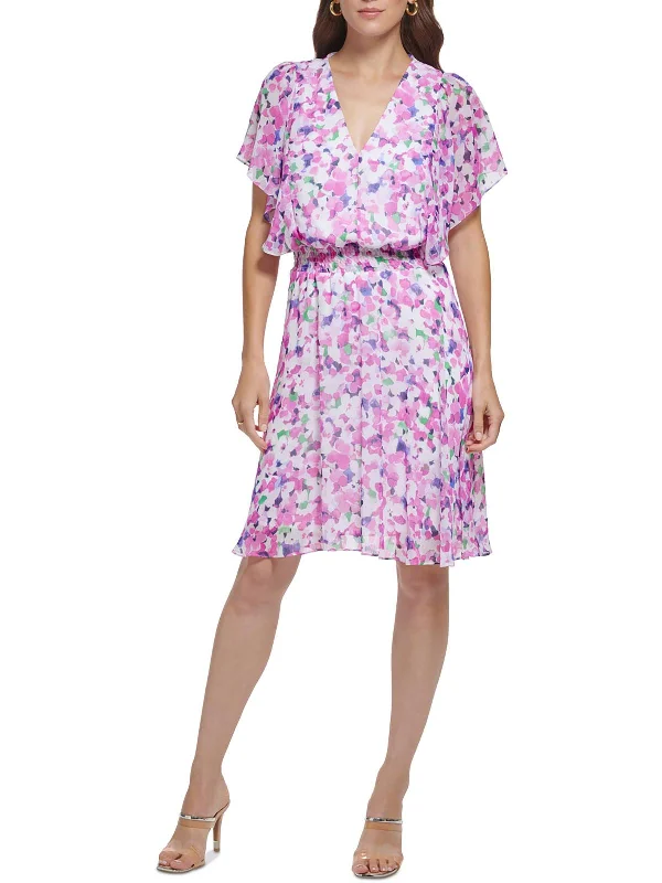 Women's Resort Attire Womens Chiffon Smocked Fit & Flare Dress