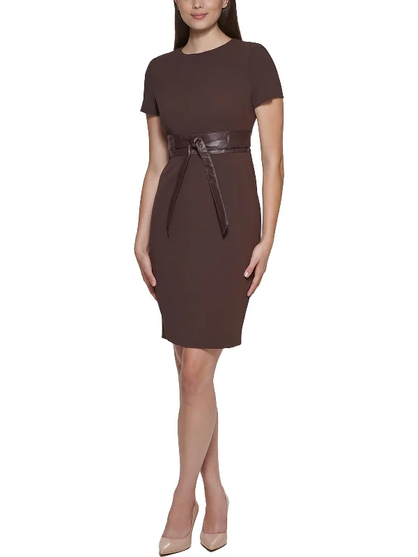 Women's Contemporary Apparel Womens Faux Leather Belted Sheath Dress