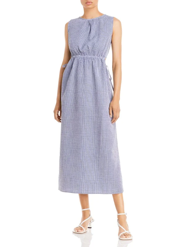 Women's Office Attire Womens Gingham Keyhole Midi Dress