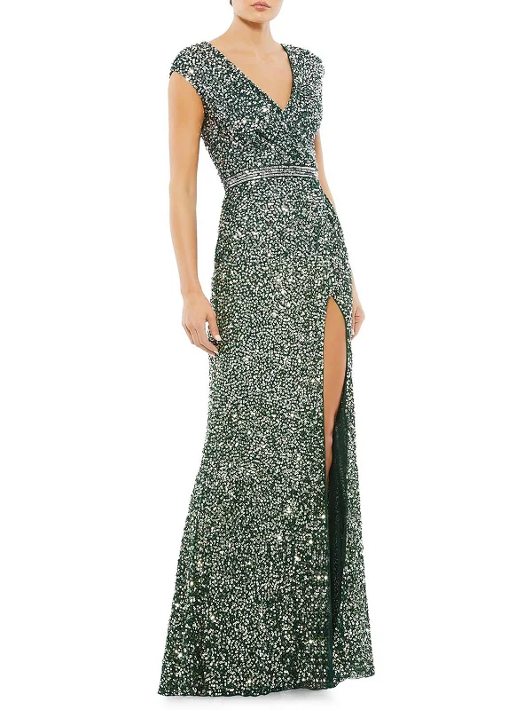 Women's Apparel Womens Sequined Maxi Evening Dress