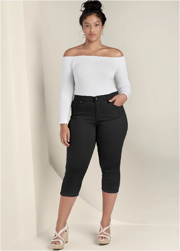 Women's Fashion Clothes Cindy Capri Jeans - Black