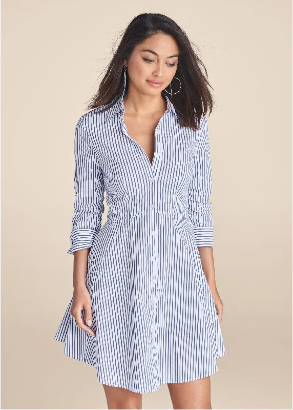 Women's Travel Garments Collared Shirt Dress - Off White & Navy