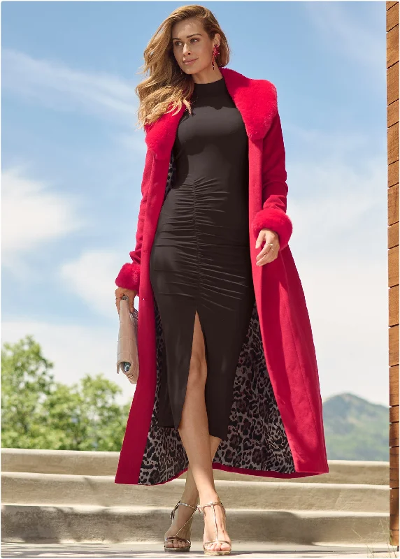 Women's Contemporary Clothing Faux Wool A-Line Glam Coat - Red