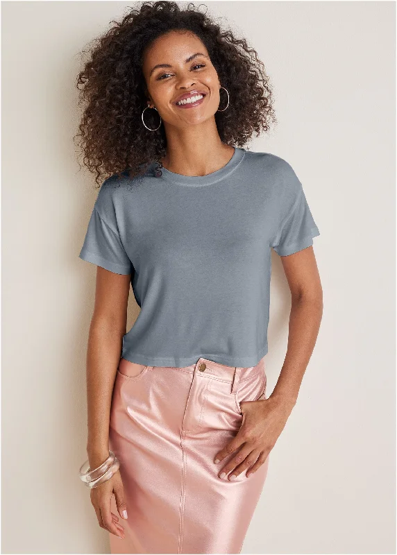 Women's Evening Clothing Crew Neck Tee - Seafog