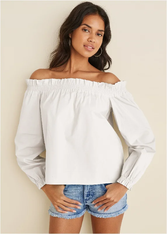 Women's Work Apparel Off-The-Shoulder Top - Off White