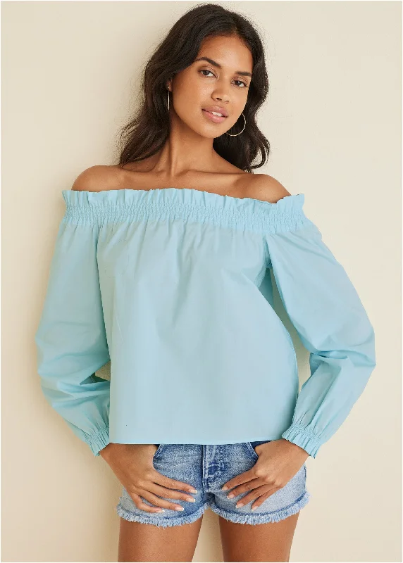 Fashion-Forward Women's Clothing Off-The-Shoulder Top - Light Blue