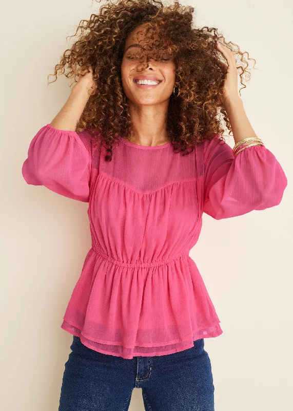 Modern Women's Apparel Sheer Beauty Blouse - Hot Pink