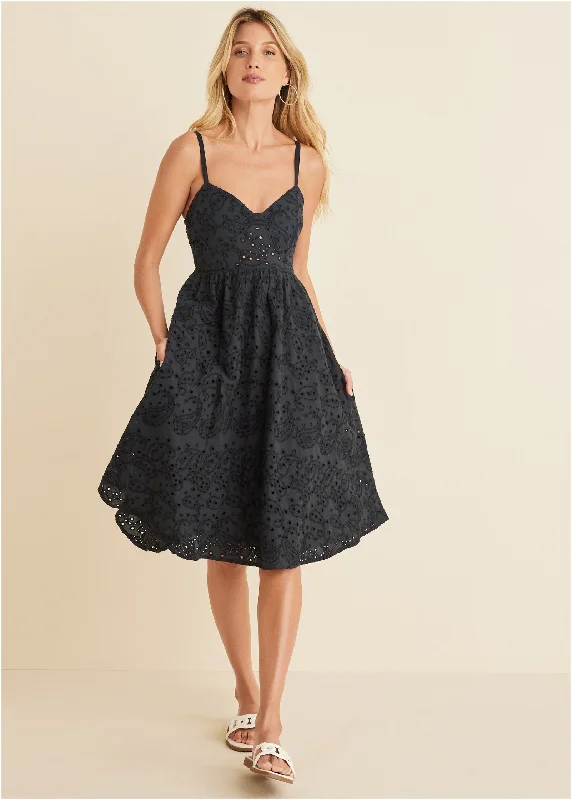 Fashionable Women's Clothes Paisley Eyelet Dress - Black