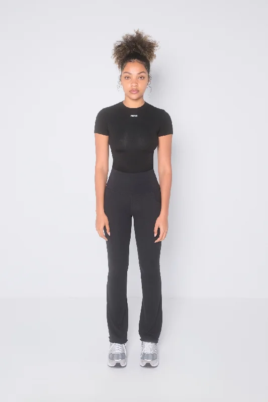 Women's High-End Clothing Frill Flare Pocket Leggings - Black