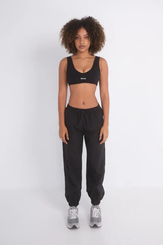 Elegant Women's Evening Garments Parachute Nylon Pants - Black
